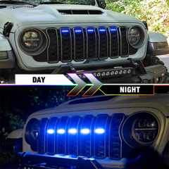 RGB LED grill lights for Jeep Wrangler 2024 and 2025 models with remote control