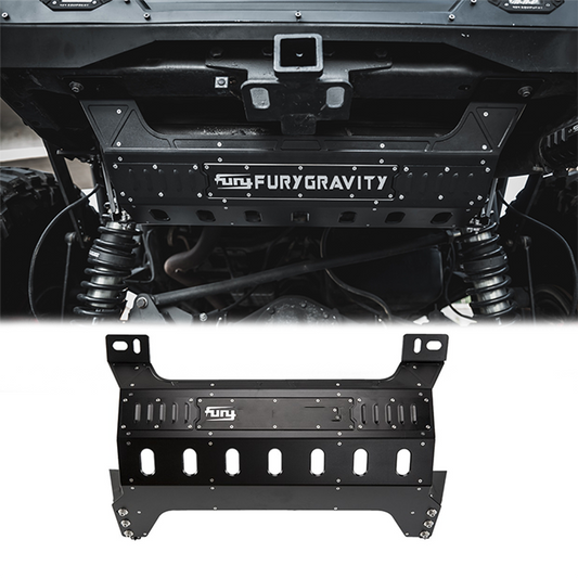 muffler skid plate black in color covering stock muffler on a jeep wrangler