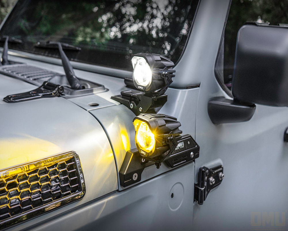 OMU Aluminum High and Low beam A-Pillar Spotlight For Jeep Wrangler