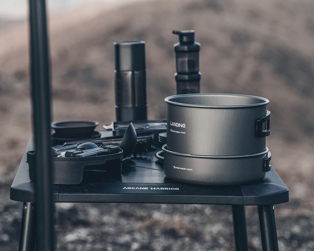 Arcane Warrior travel-friendly camping cookware set with storage bag