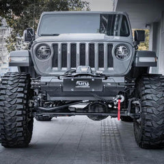 Jeep Front Bumpers by Fury, installed on a jeep wrangler, front view, black in color