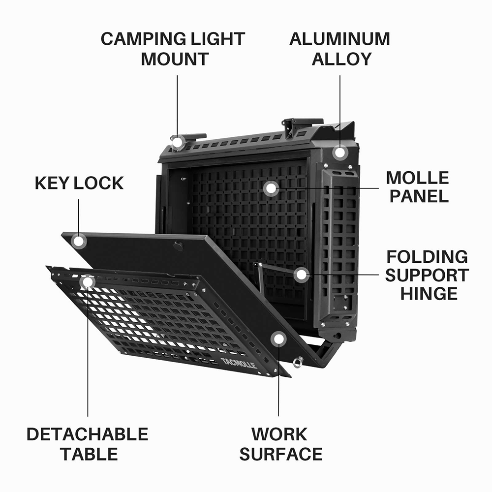 Rear Side Window Storage Box Molle Panel With Table For Jeep Wrangler