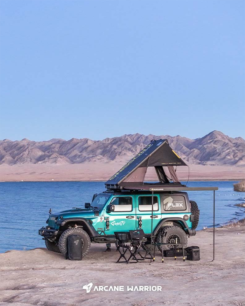 Arcane Warrior roof top tent for Jeep Wrangler 4xe overlanding adventures