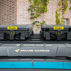 arcane warrior flex storage overlanding boxes installed on a roof rack