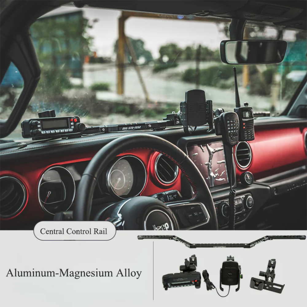 Heavy-duty modular dashboard rail for Jeep Wrangler JK customization