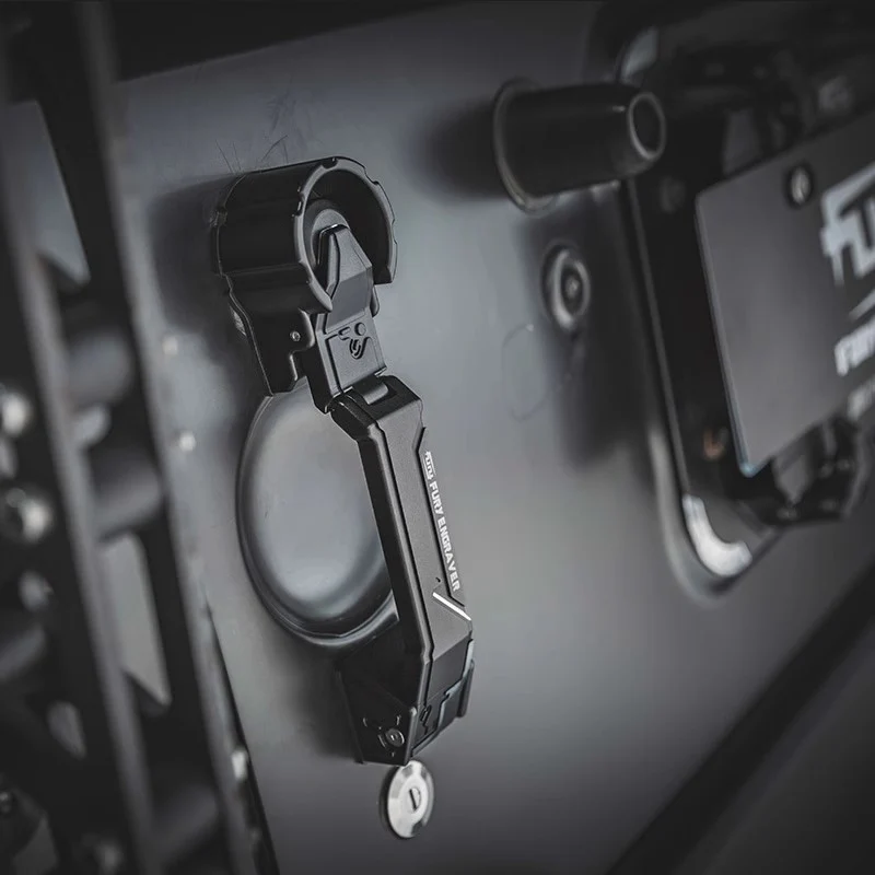 Close-up view of black aluminum door handles for Jeep JK.