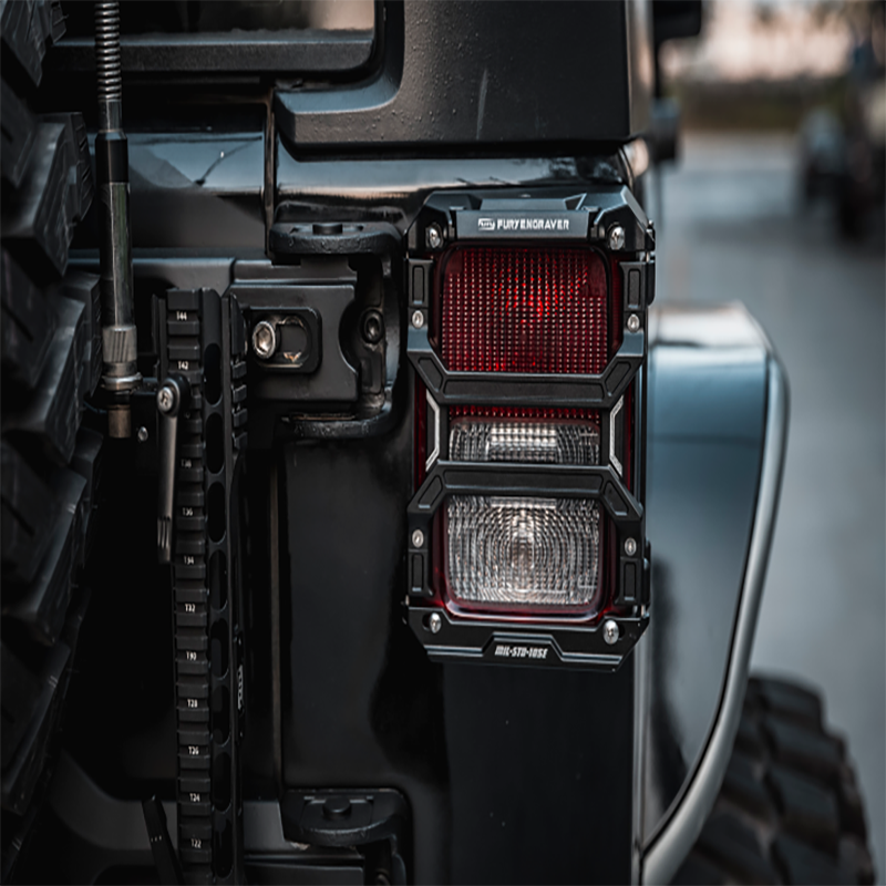 black tail light cover guard installed on a jeep wrangler