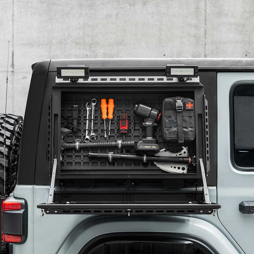 Rear Side Window Storage Box Molle Panel With Table For Jeep Wrangler