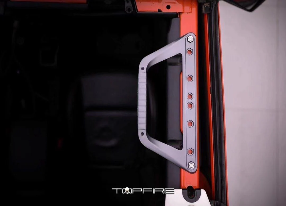 topfire jeep grab handle top view showing easy install silver in color