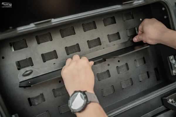 Jeep storage panel open