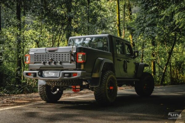 Jeep Gladiator MOLLE panel for organizing gear on rear tailgate