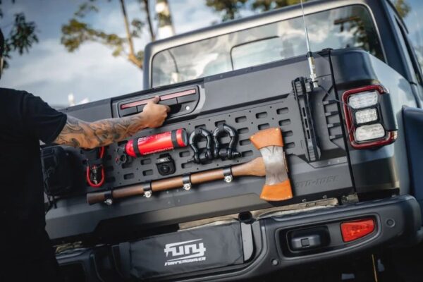 Tailgate MOLLE panel for Jeep Gladiator with versatile gear mounting options